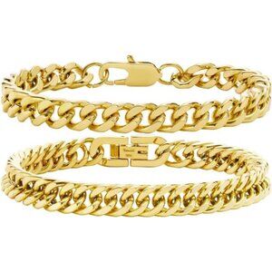 VNOX 2 Pcs Chain Bracelet for Men Women - Sturdy Stainless Steel Curb Width